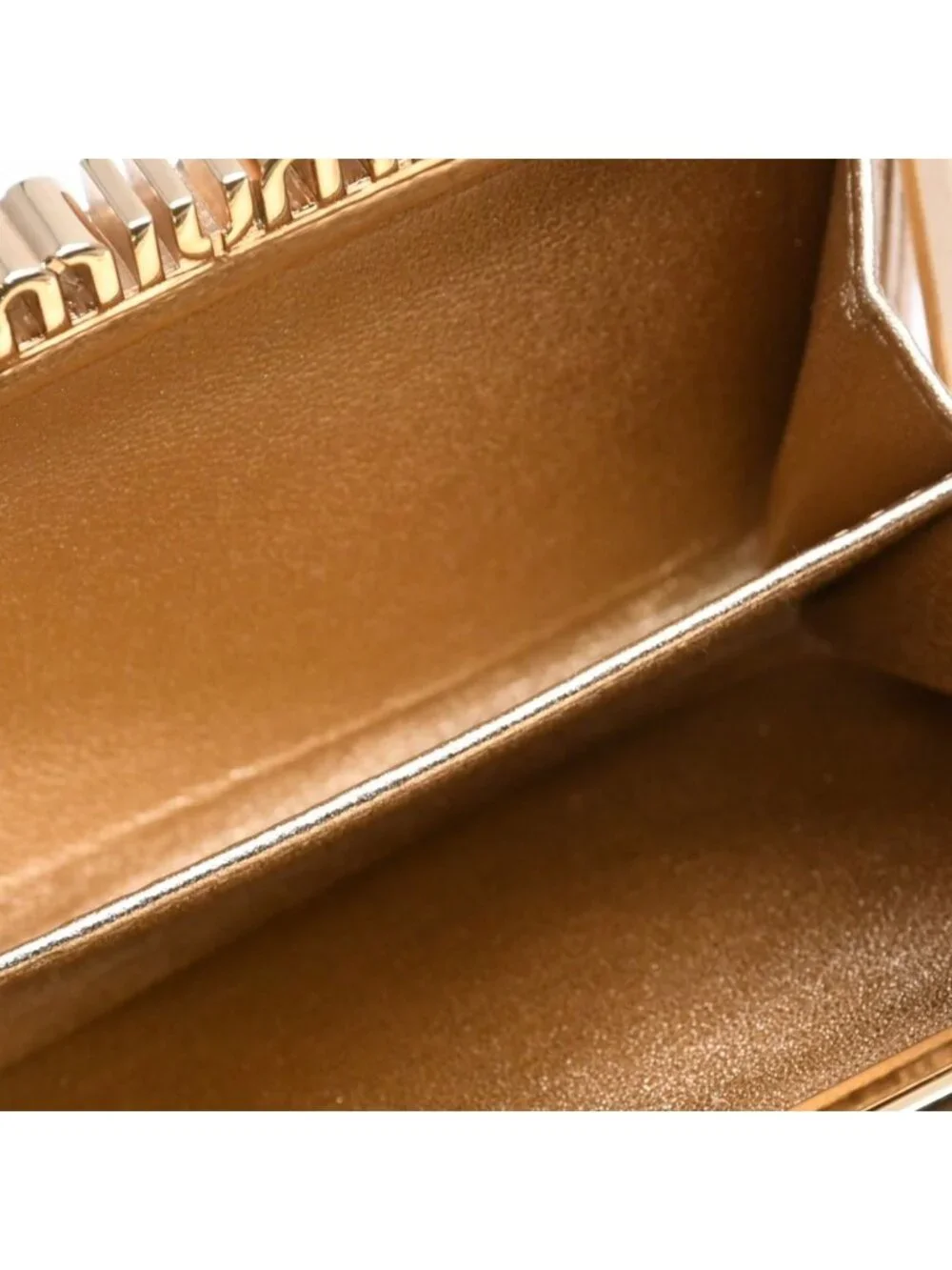 Miu Miu Matelasse Compact Wallet Trifold Gathered Gold Leather